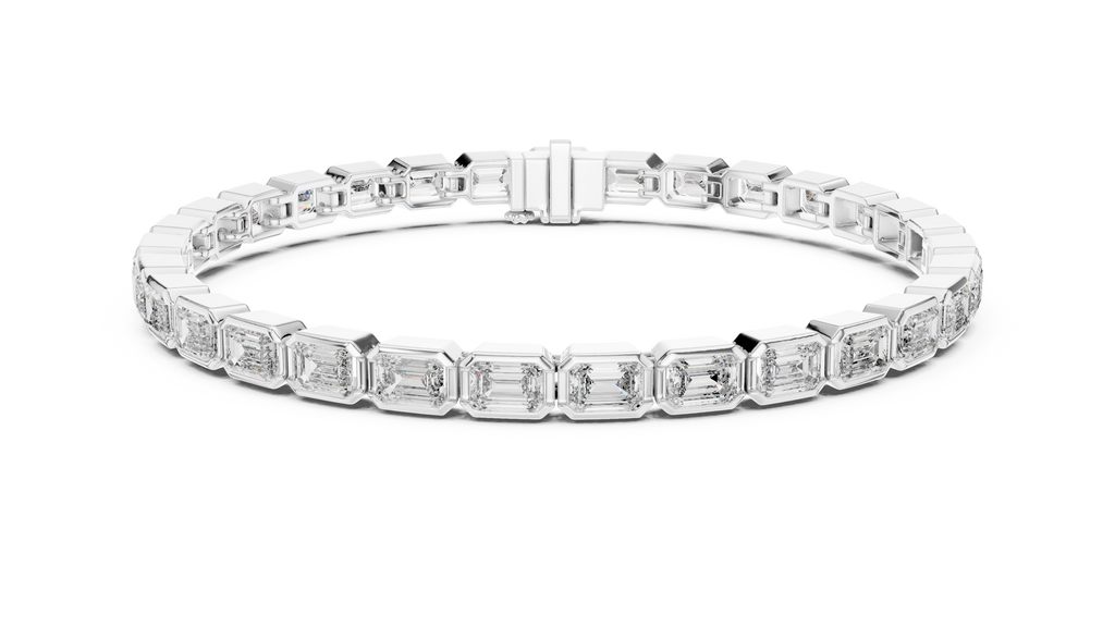 Silver bracelet with clear gemstones on a white background