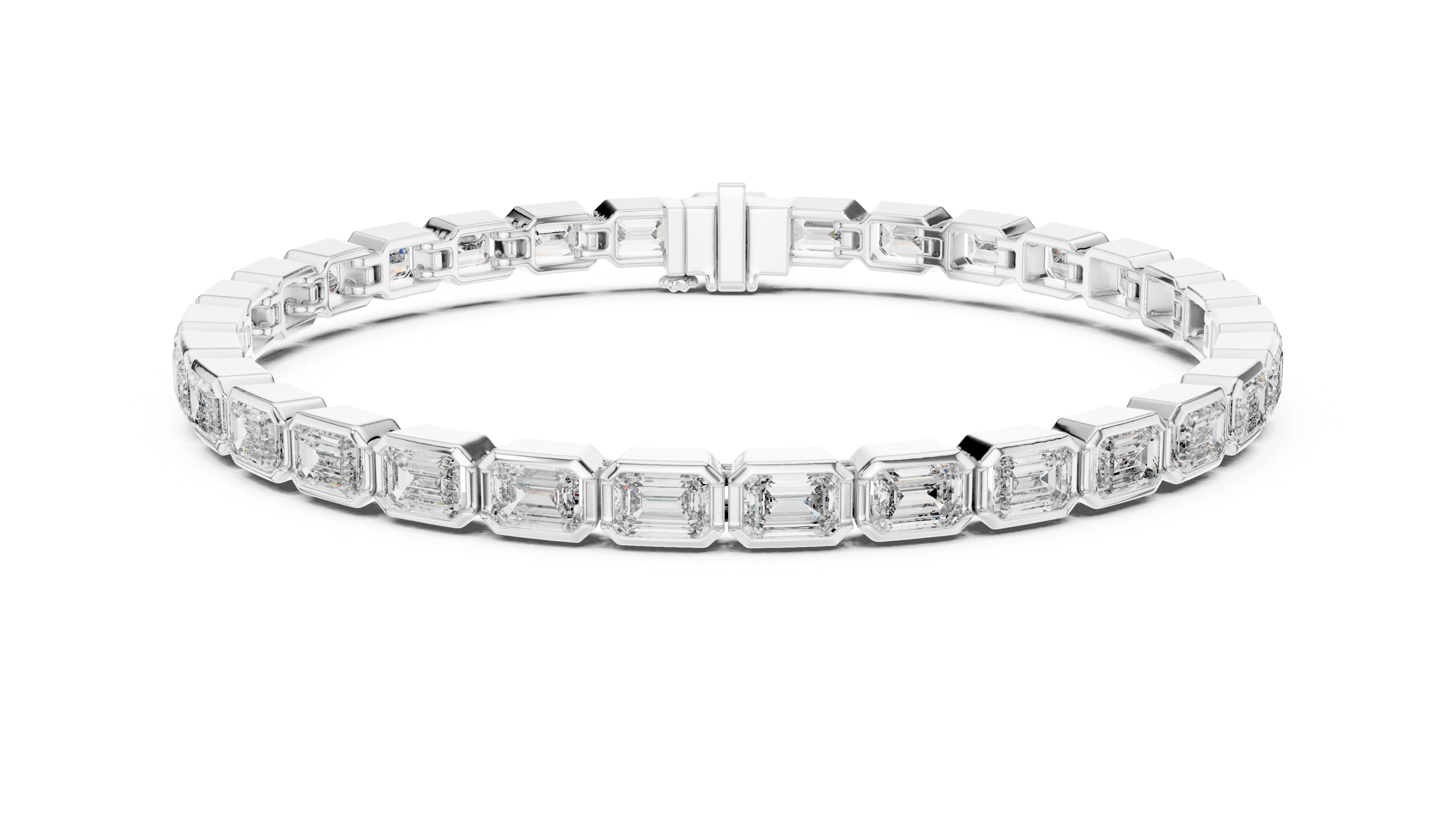 Silver bracelet with clear gemstones on a white background