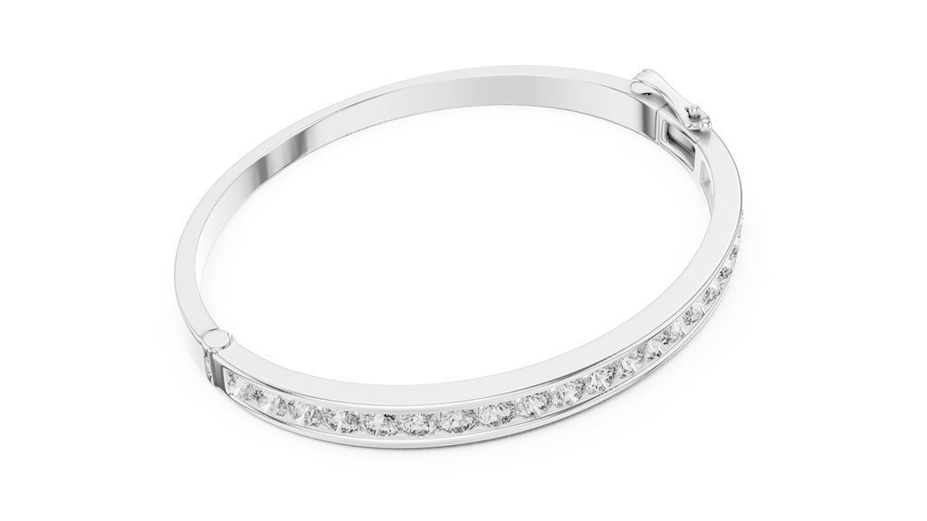 white gold nail inspired bracelet top angle minimal luxury jewellery