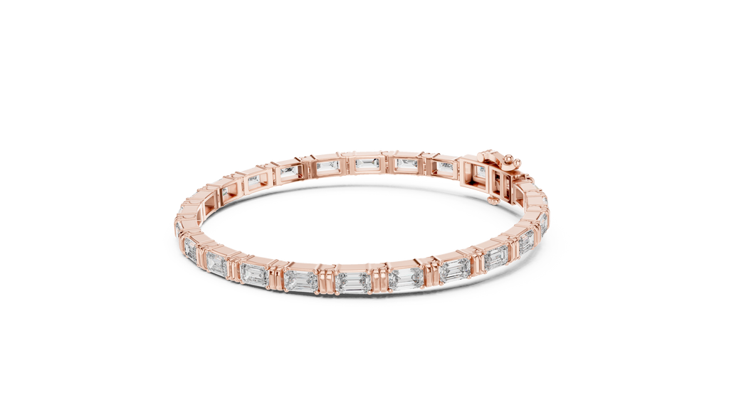 Emerald cut moissanite tennis bracelet in rose gold by Mozow X