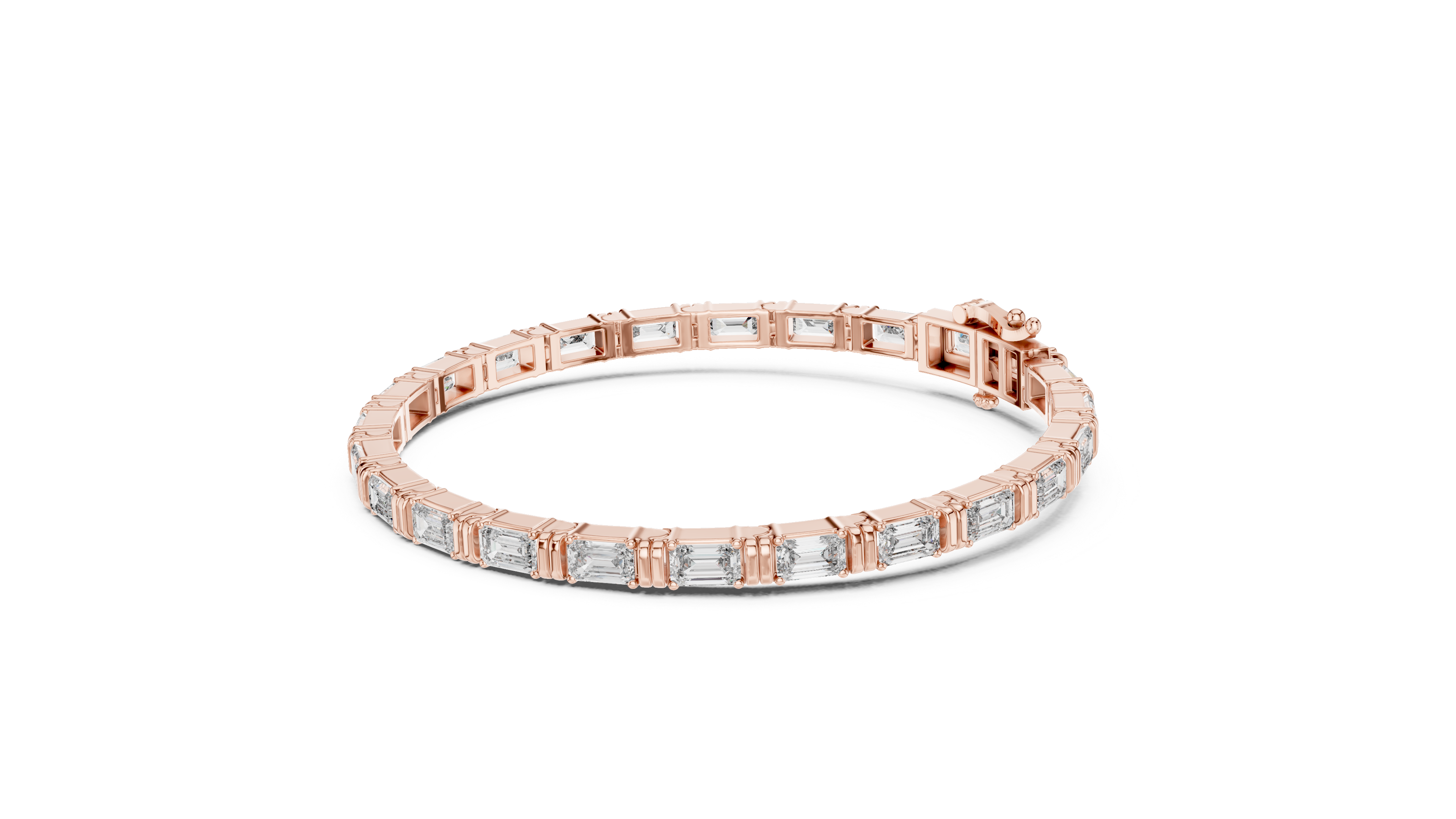 Emerald cut moissanite tennis bracelet in rose gold by Mozow X