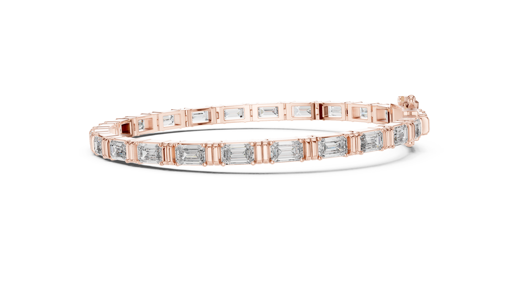 Elegant rose gold tennis bracelet with emerald cut diamonds