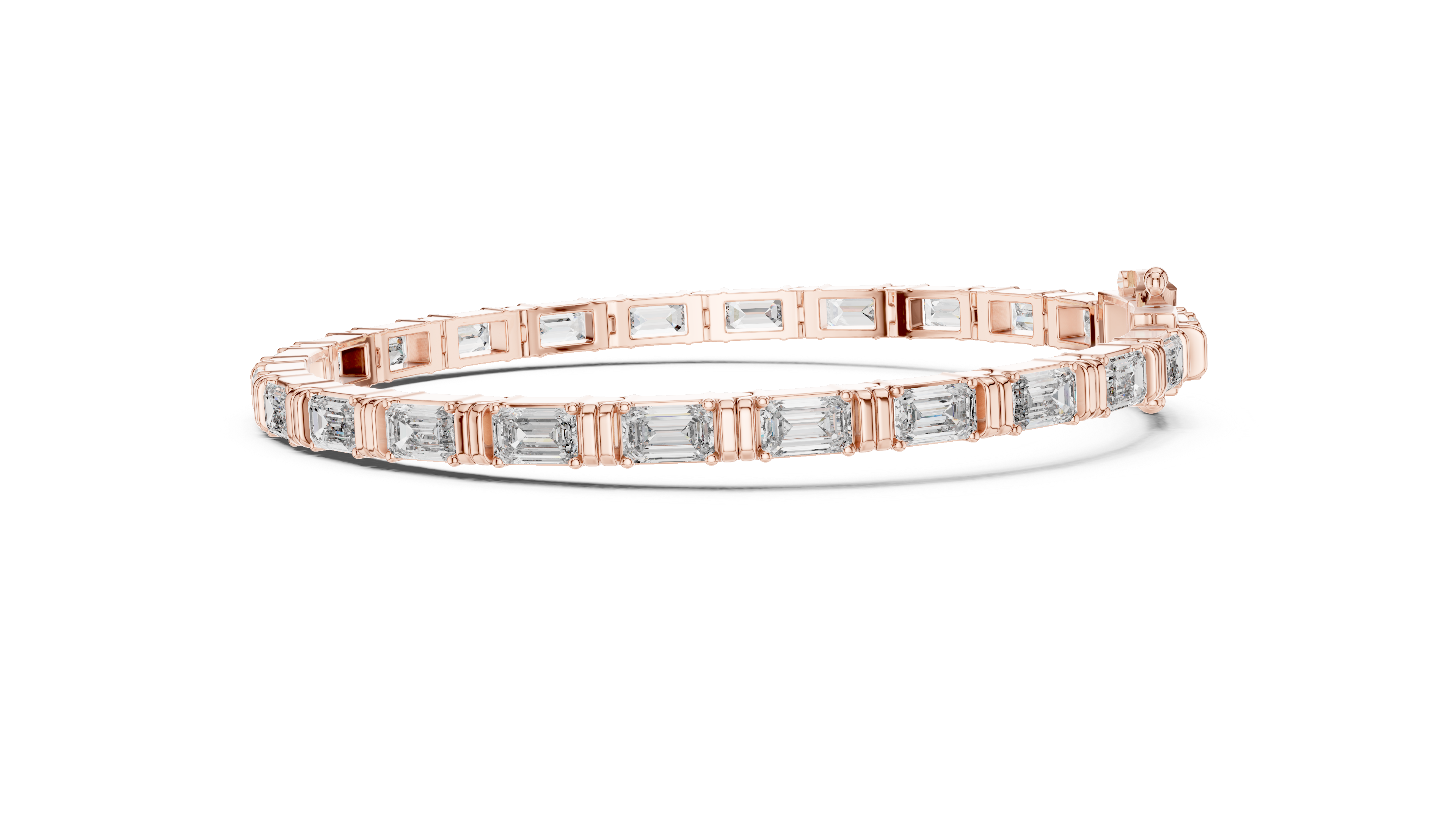 Elegant rose gold tennis bracelet with emerald cut diamonds