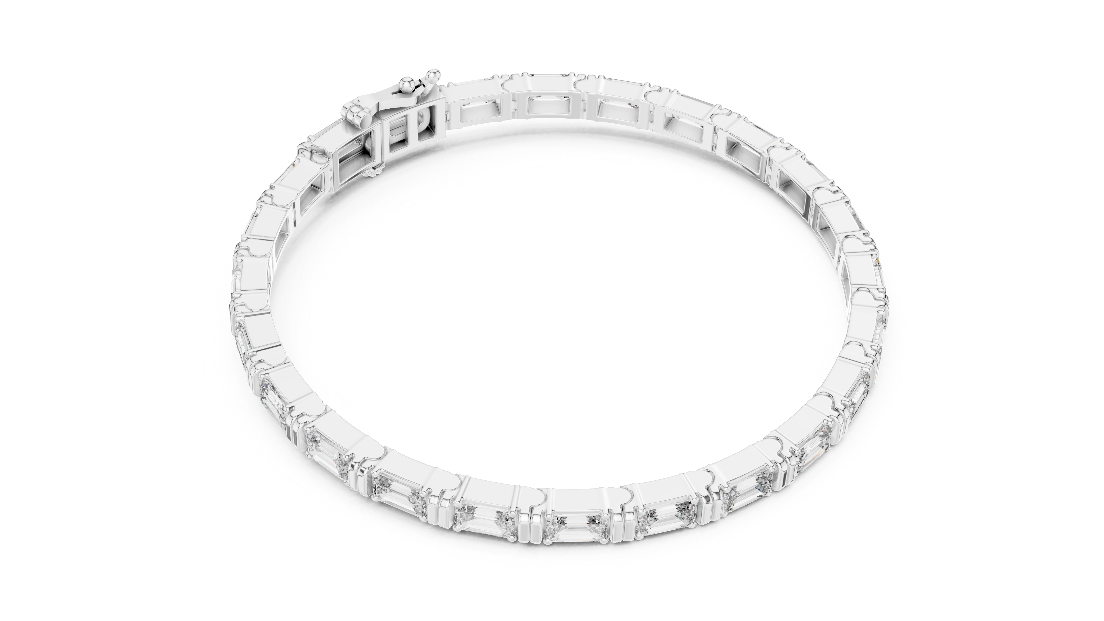 Silver bracelet with clear stones on a white background