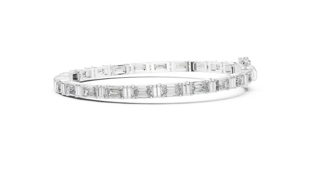 Yellow gold geometric tennis bracelet with sparkling moissanite