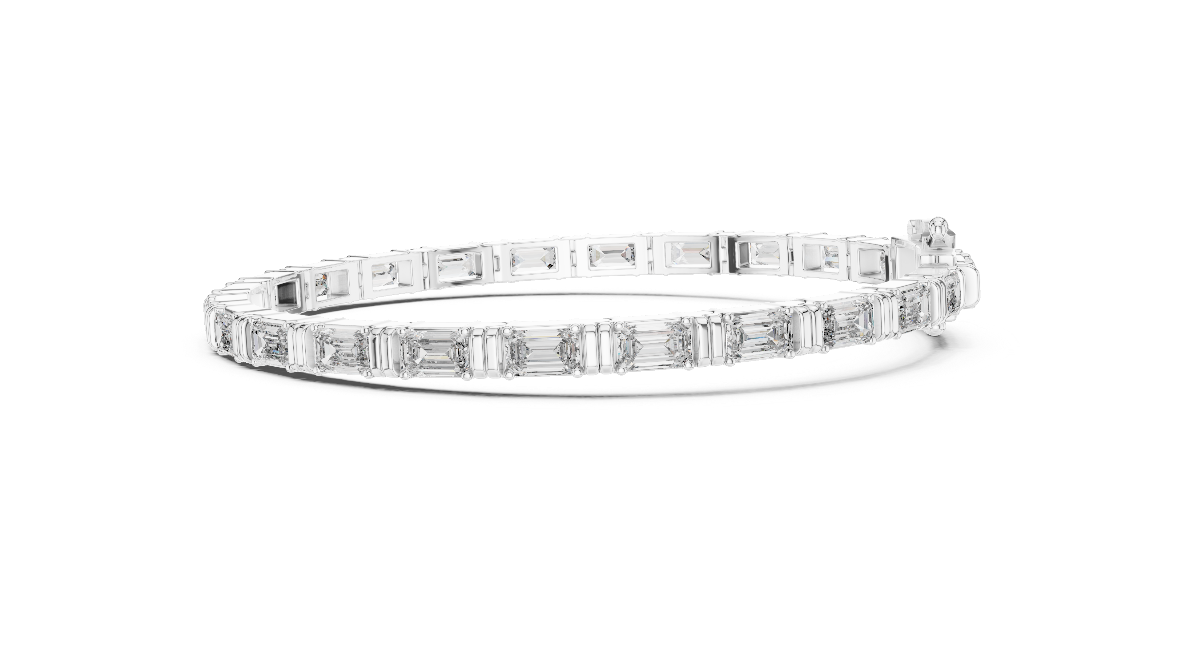 Yellow gold geometric tennis bracelet with sparkling moissanite