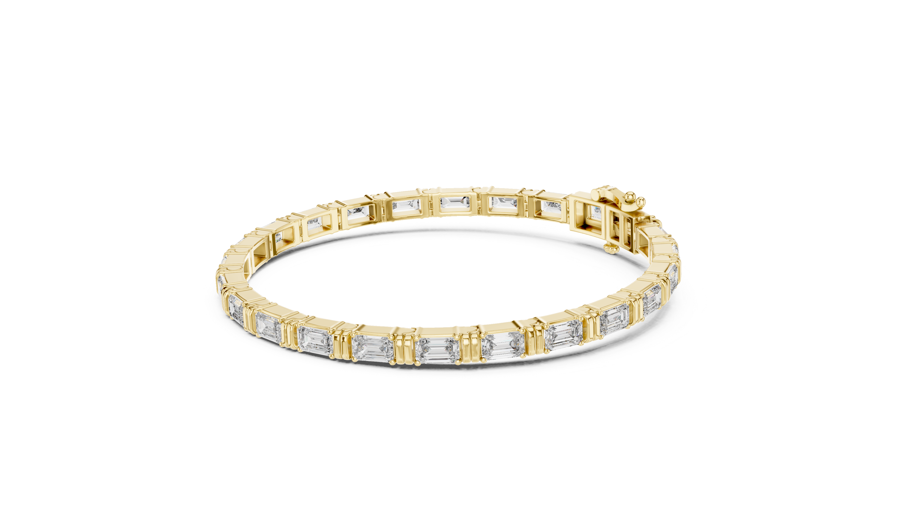 Luxury yellow gold bracelet with emerald cut moissanite diamonds