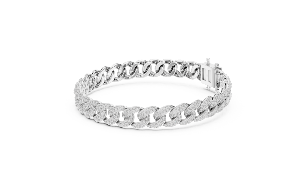 Modern Cuban chain bracelet with moissanite stones in white gold