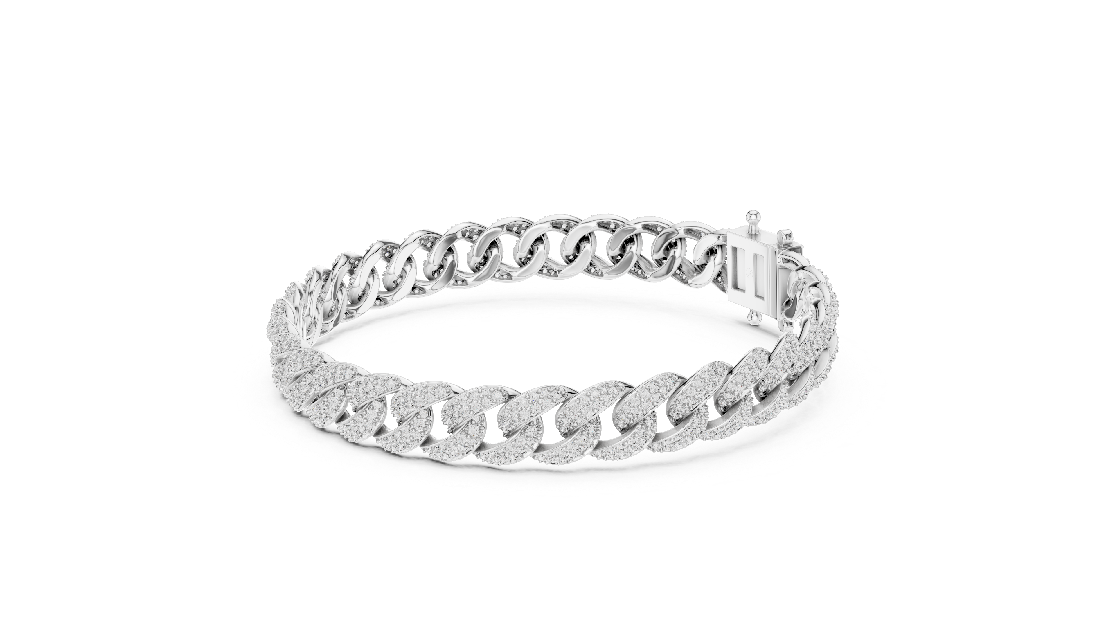Modern Cuban chain bracelet with moissanite stones in white gold