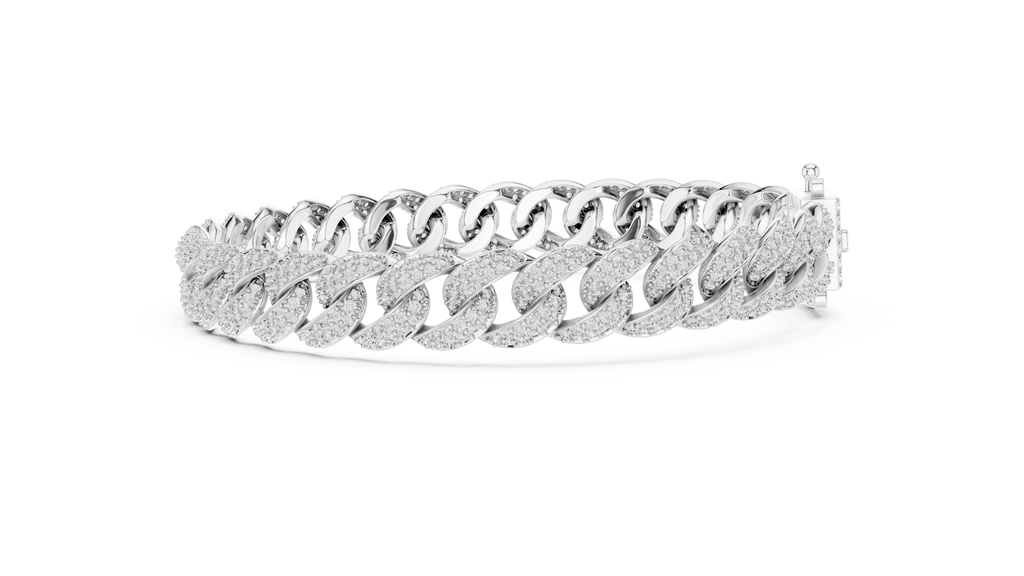 White gold pavé diamond Cuban bracelet for men and women