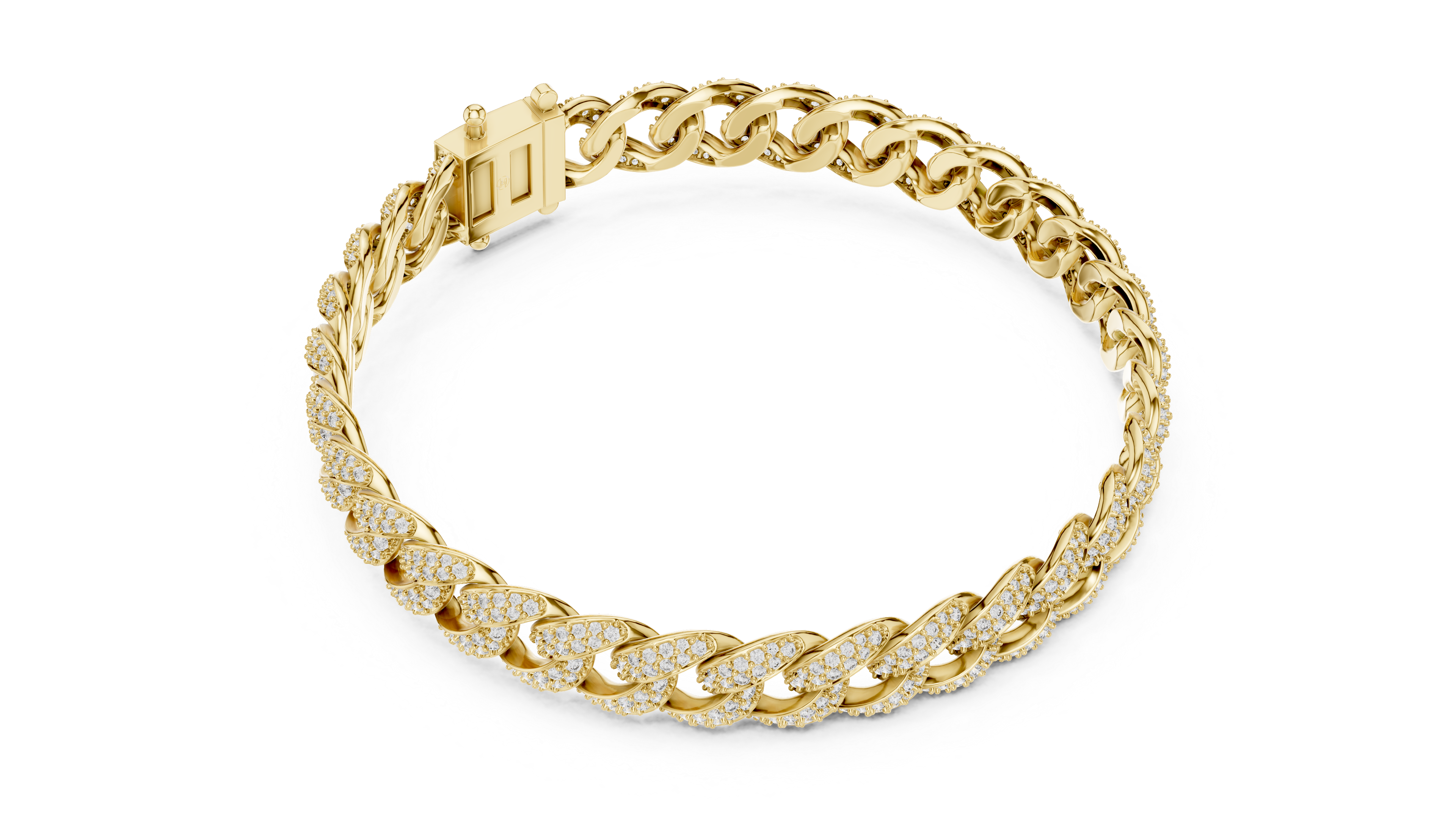 Modern Cuban diamond bracelet yellow gold finish