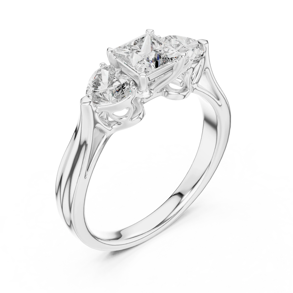 Trinity Princess & Heart Diamond Ring