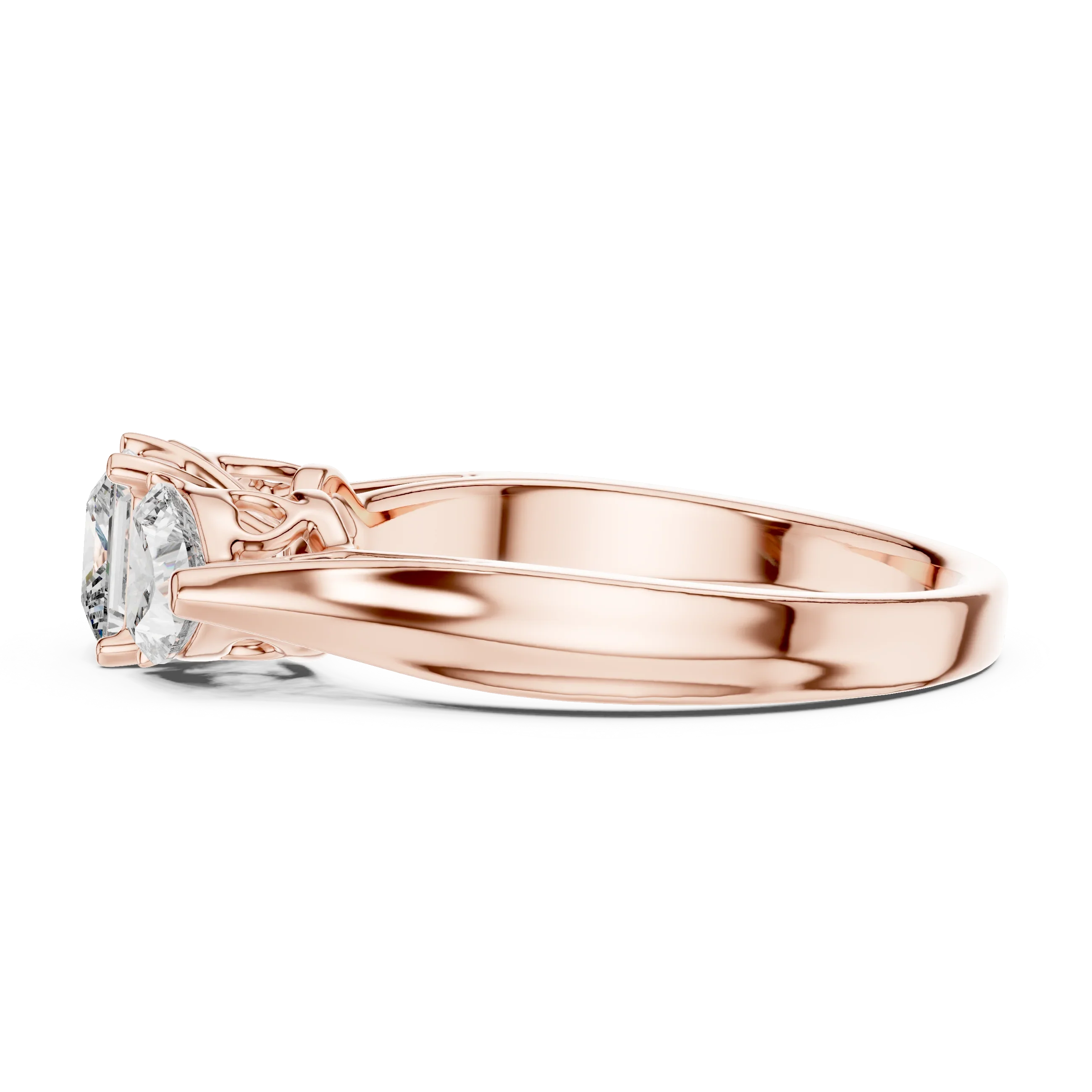 Rose Gold Three Stone Ring – Elevated Gallery Detail