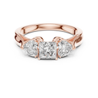 Rose Gold Princess and Heart Three Stone Ring – 1.27ct Moissanite – Front View