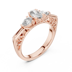 Top View 1 Carat Oval and Pear Three Stone Ring in Rose Gold