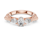 1.00ct Oval and Pear Three Stone Moissanite Ring in Rose Gold – Front View