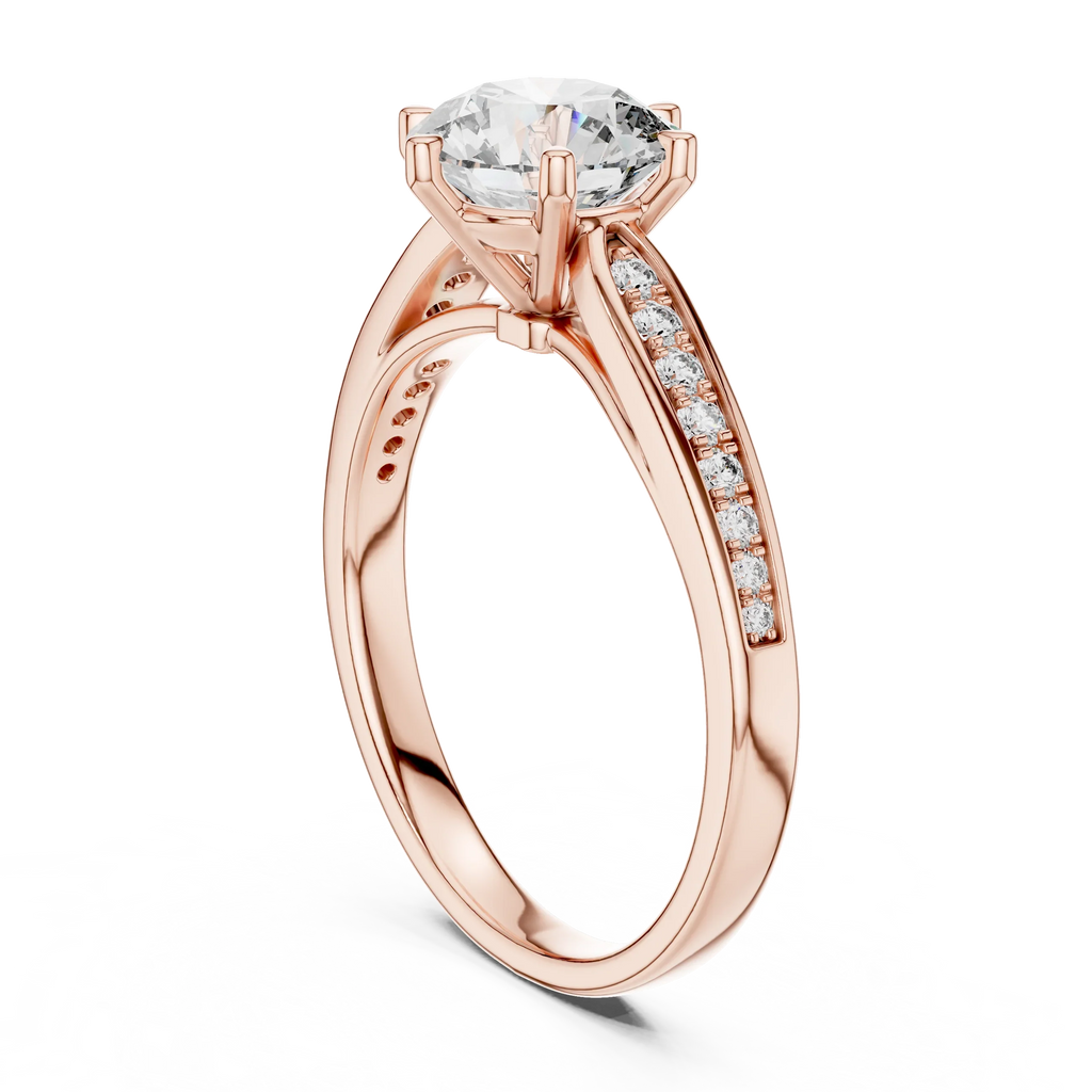 Angled rose gold engagement ring premium jewellery look