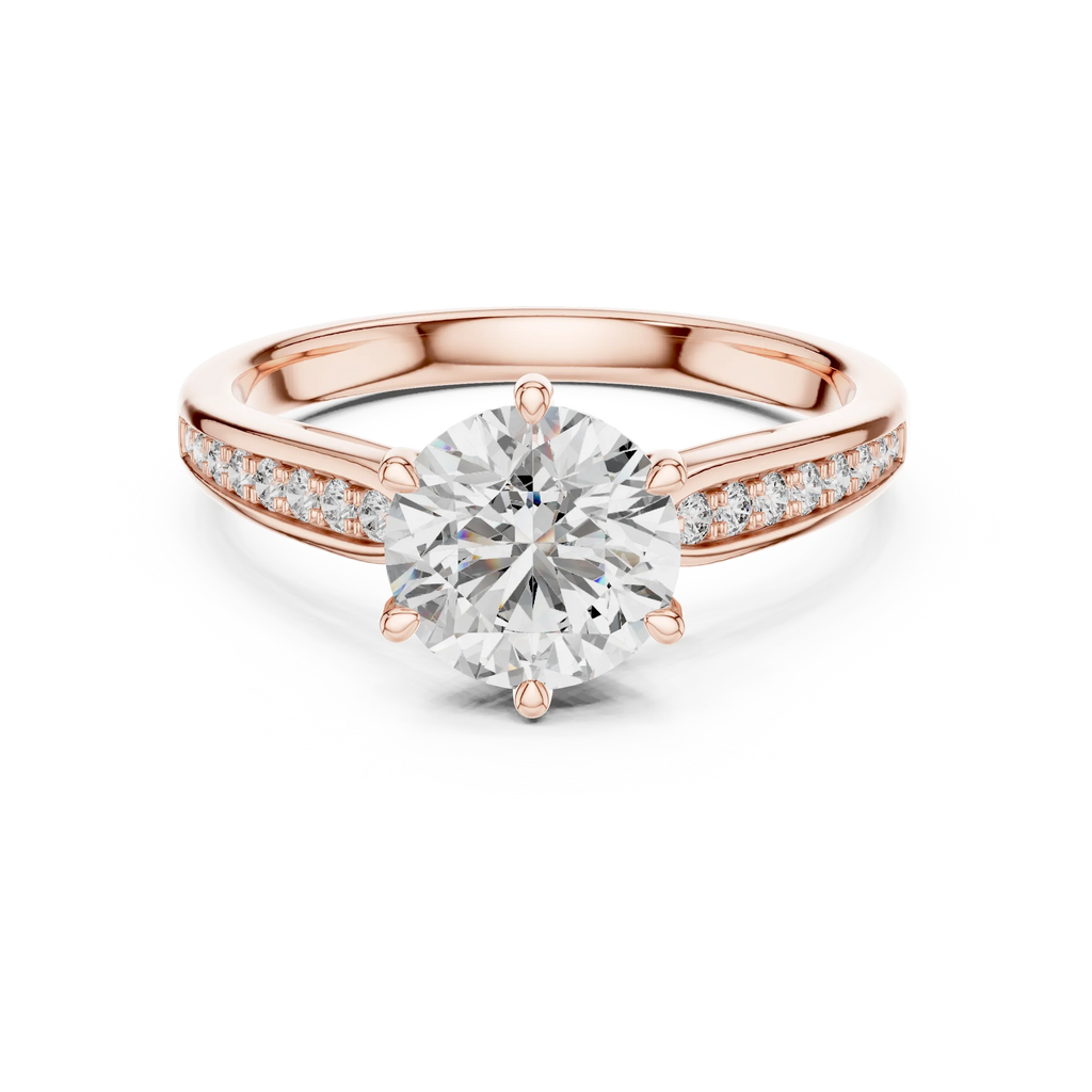 Mozow X rose gold moissanite solitaire ring front glamour view