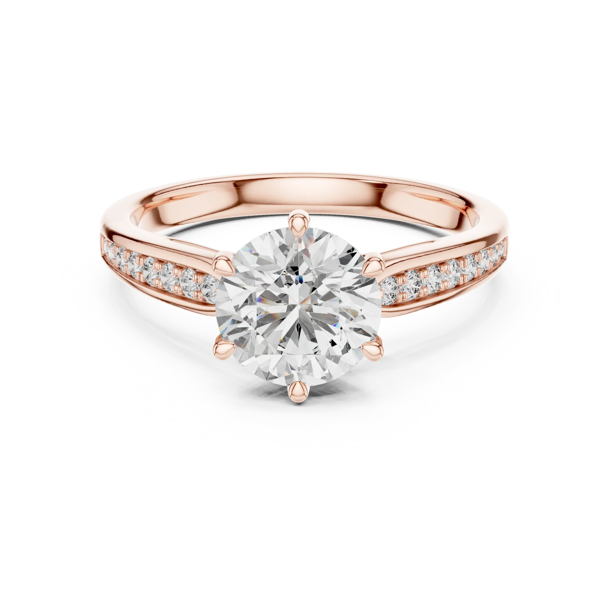 Mozow X rose gold moissanite solitaire ring front glamour view