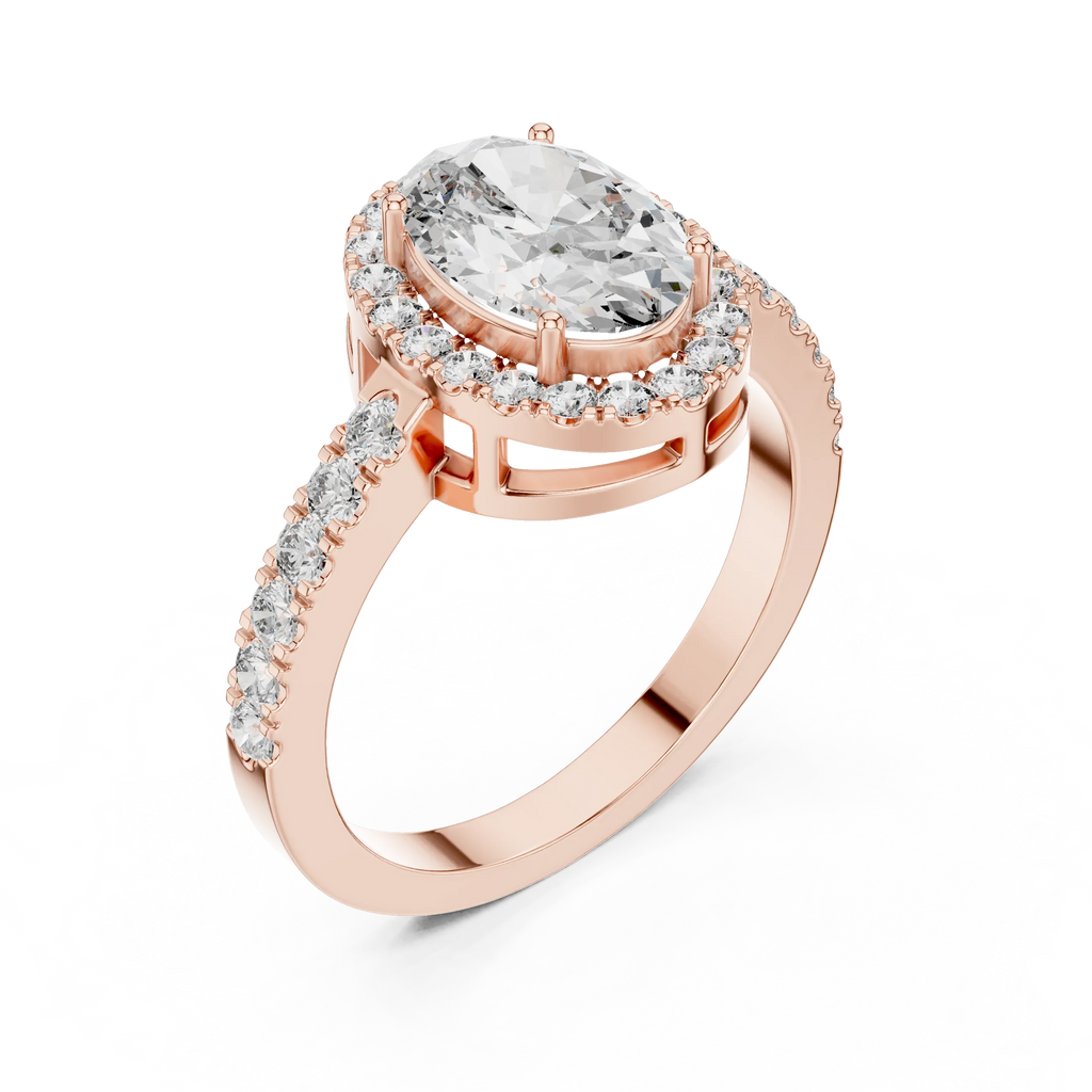 Top view rose gold oval halo engagement ring brilliance focus