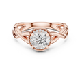 Rose gold round moissanite halo engagement ring with twisted band design