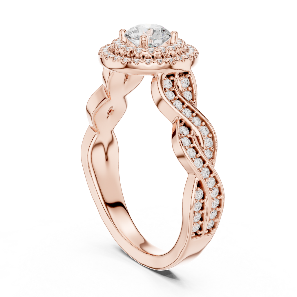 Rose gold infinity style bridal ring angled perspective
