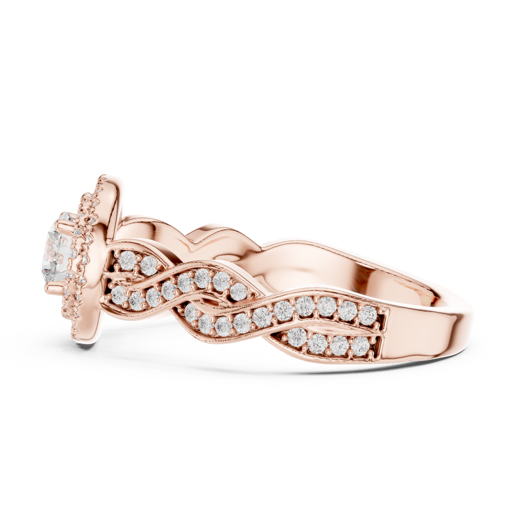 Rose gold luxury engagement ring with micro pave detailing