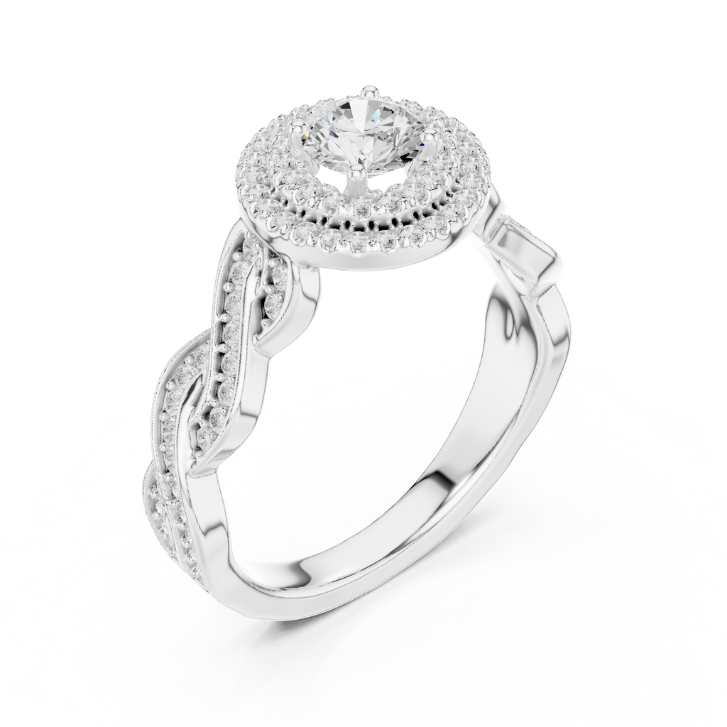 White gold brilliant cut double halo ring side angle

