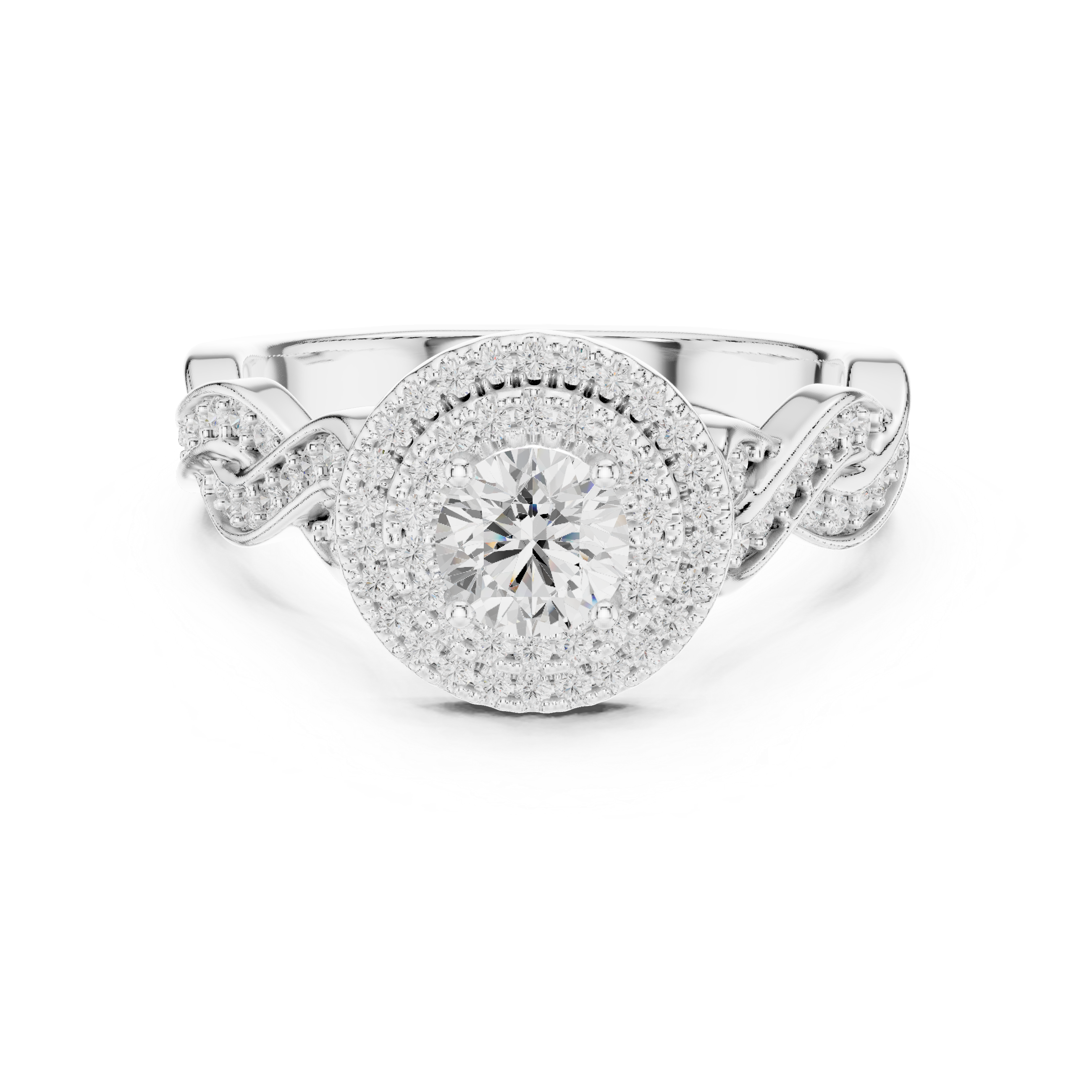 White gold infinity diamond engagement ring overhead view
