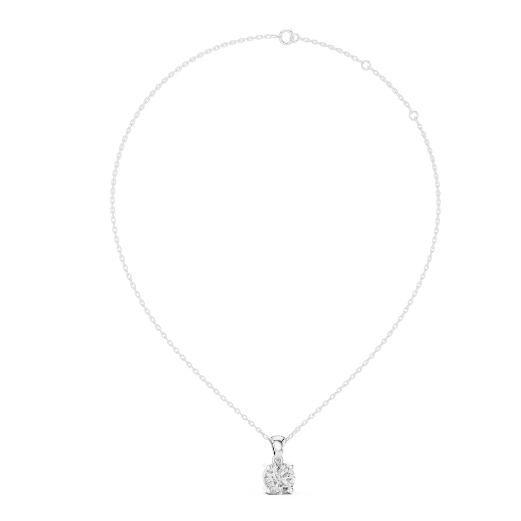 Silver necklace with a small pendant on a white background
