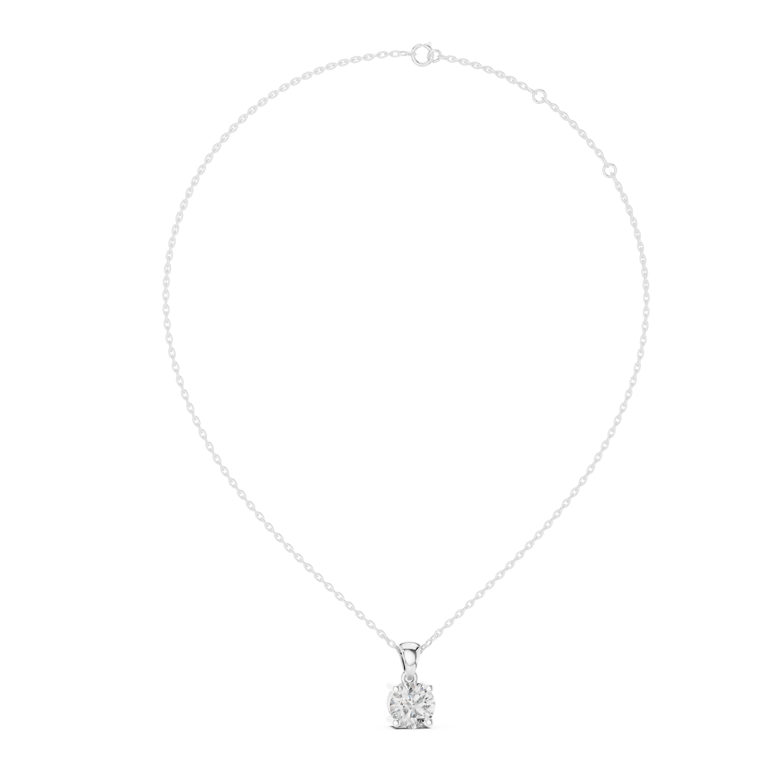 Silver necklace with a small pendant on a white background