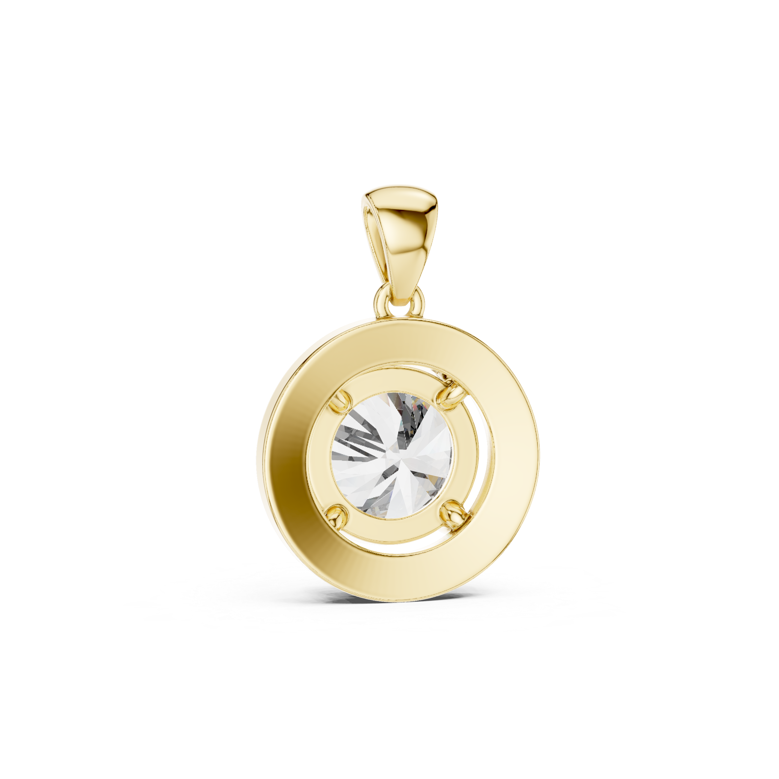 Yellow gold round pendant back view polished solid base