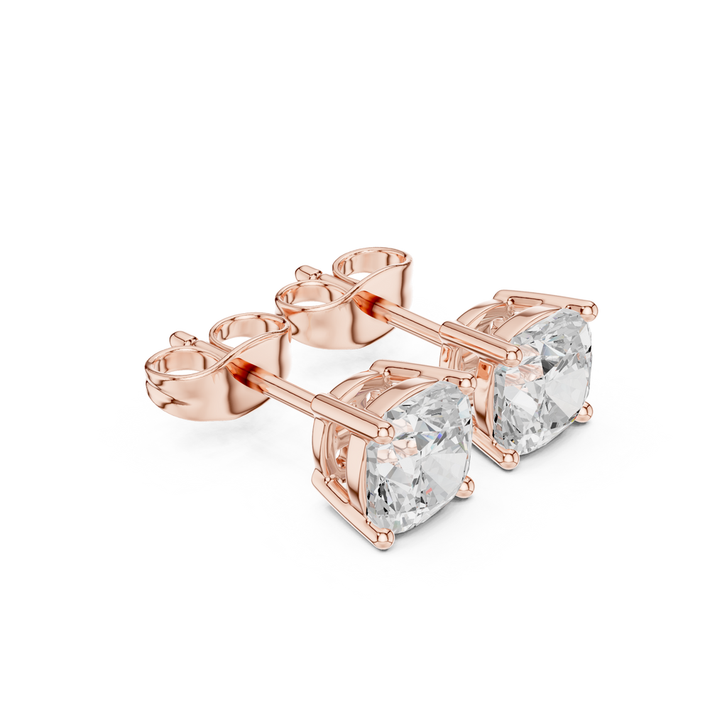 rose gold stud earrings side profile prong setting