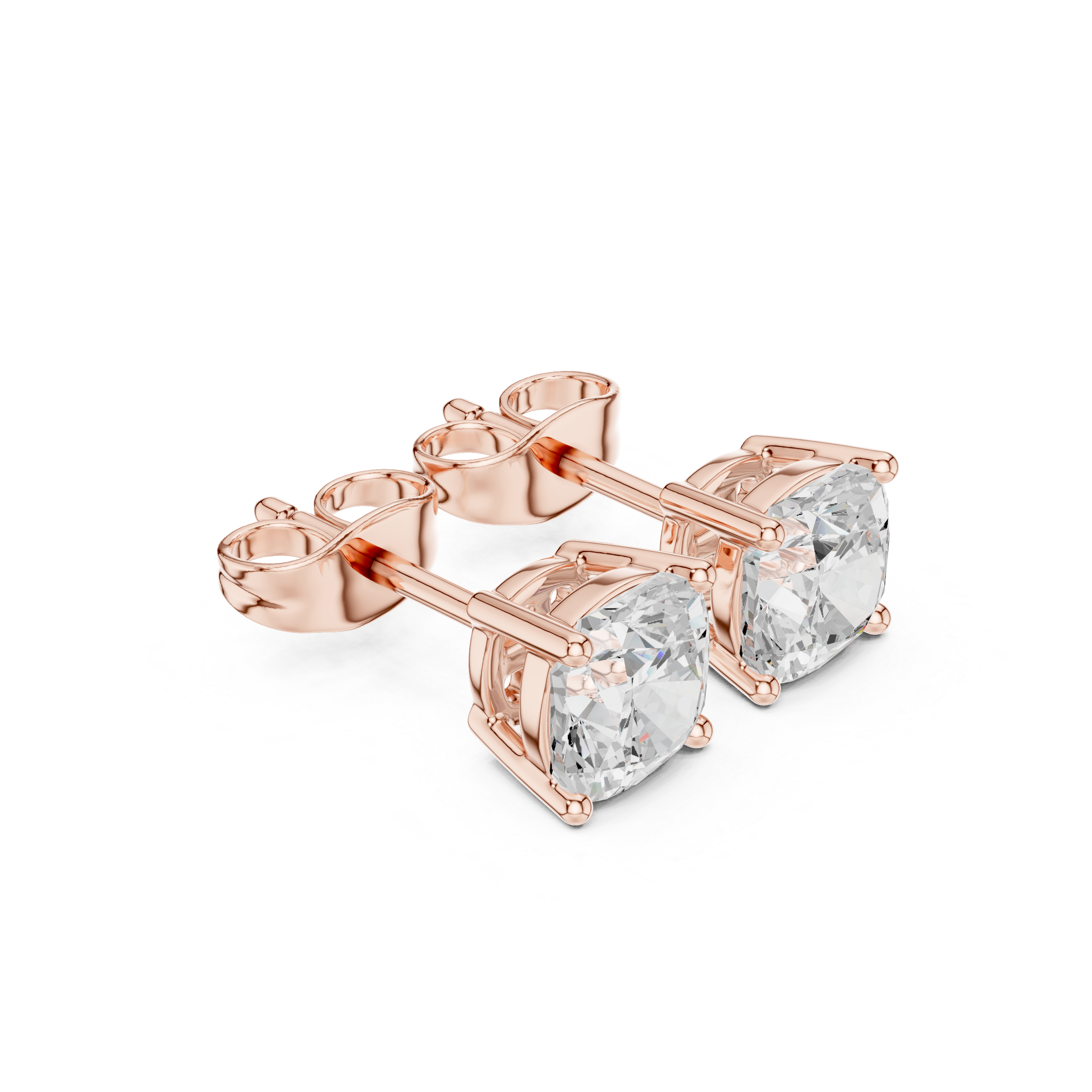 rose gold stud earrings side profile prong setting