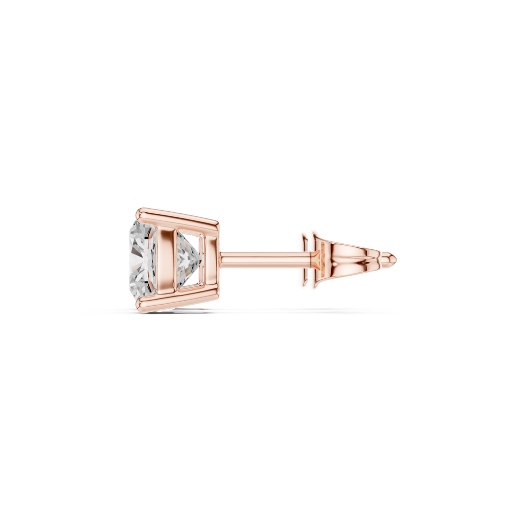 rose gold stud earrings side profile prong setting