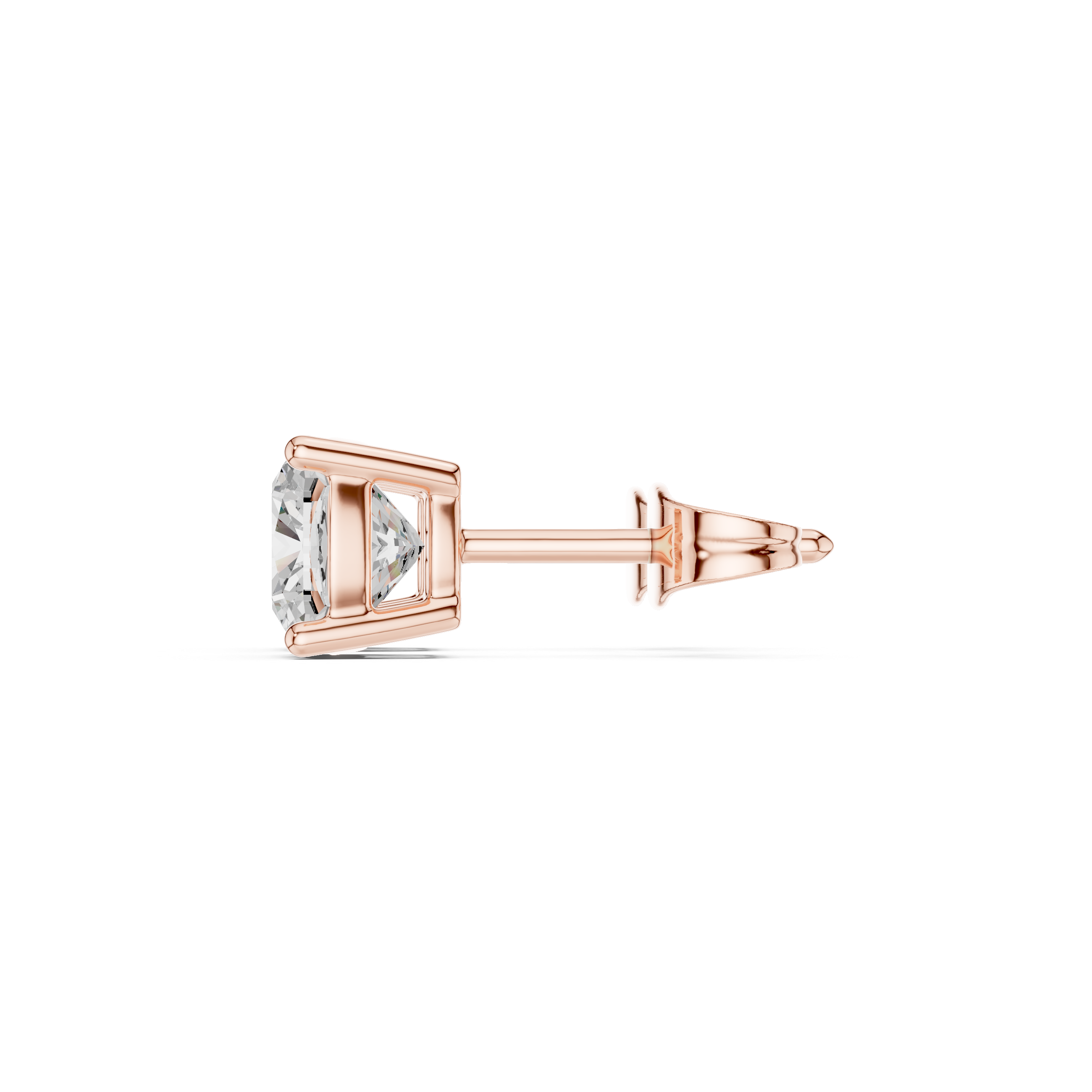 rose gold stud earrings side profile prong setting