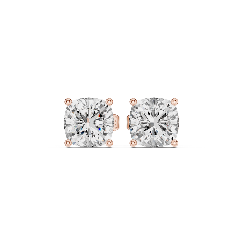 rose gold cushion moissanite stud earrings front view