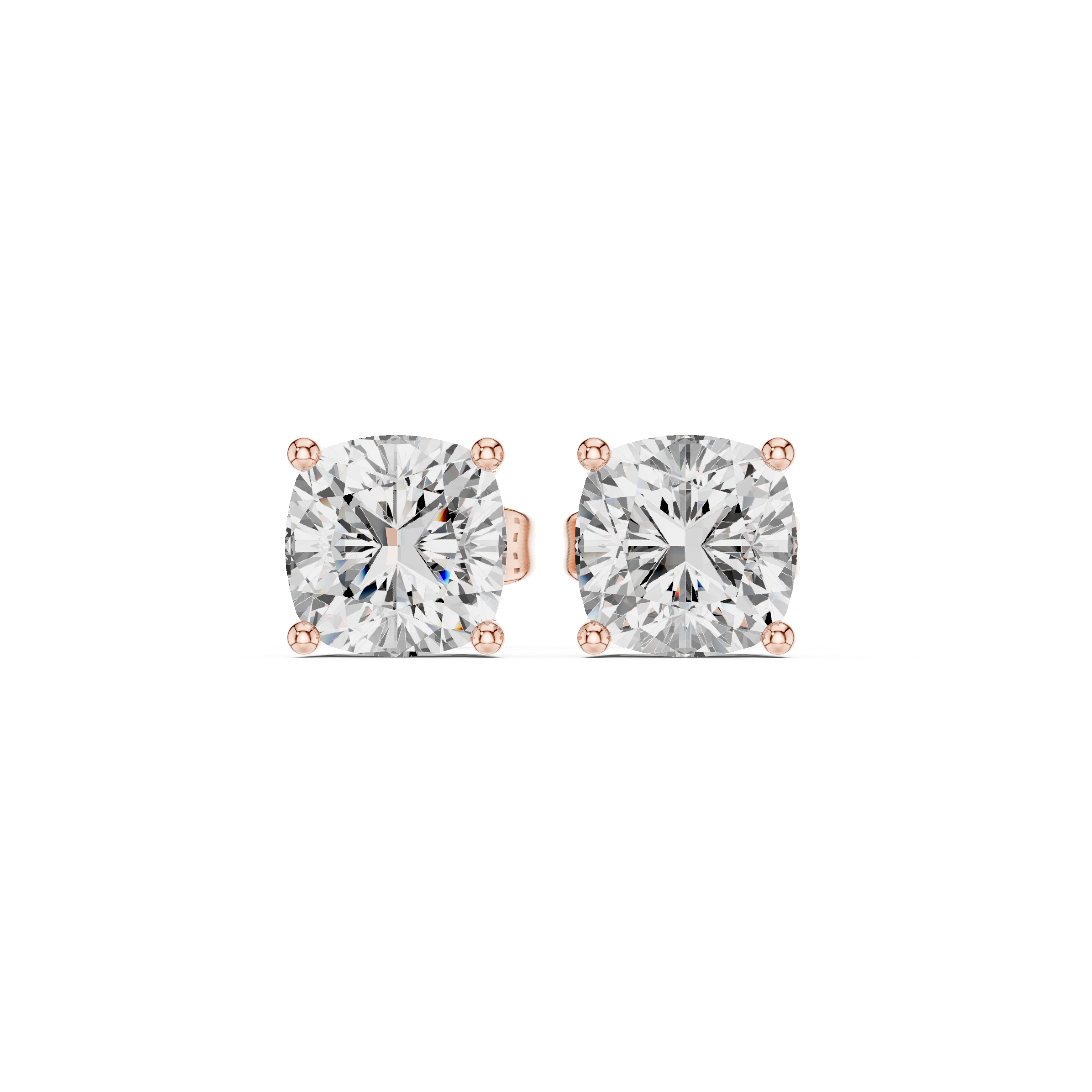 rose gold cushion moissanite stud earrings front view