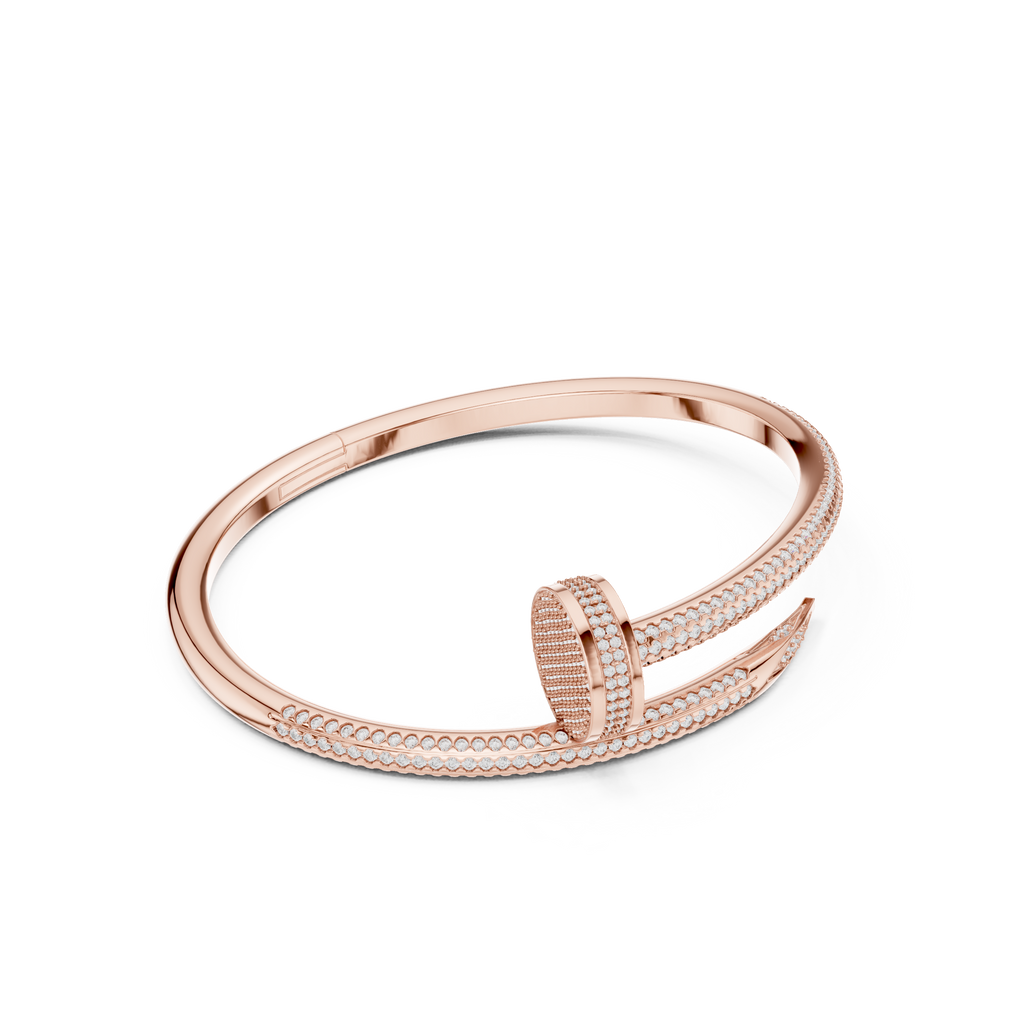 Luxury rose gold diamond nail bracelet top view pavé moissanite designer bracelet