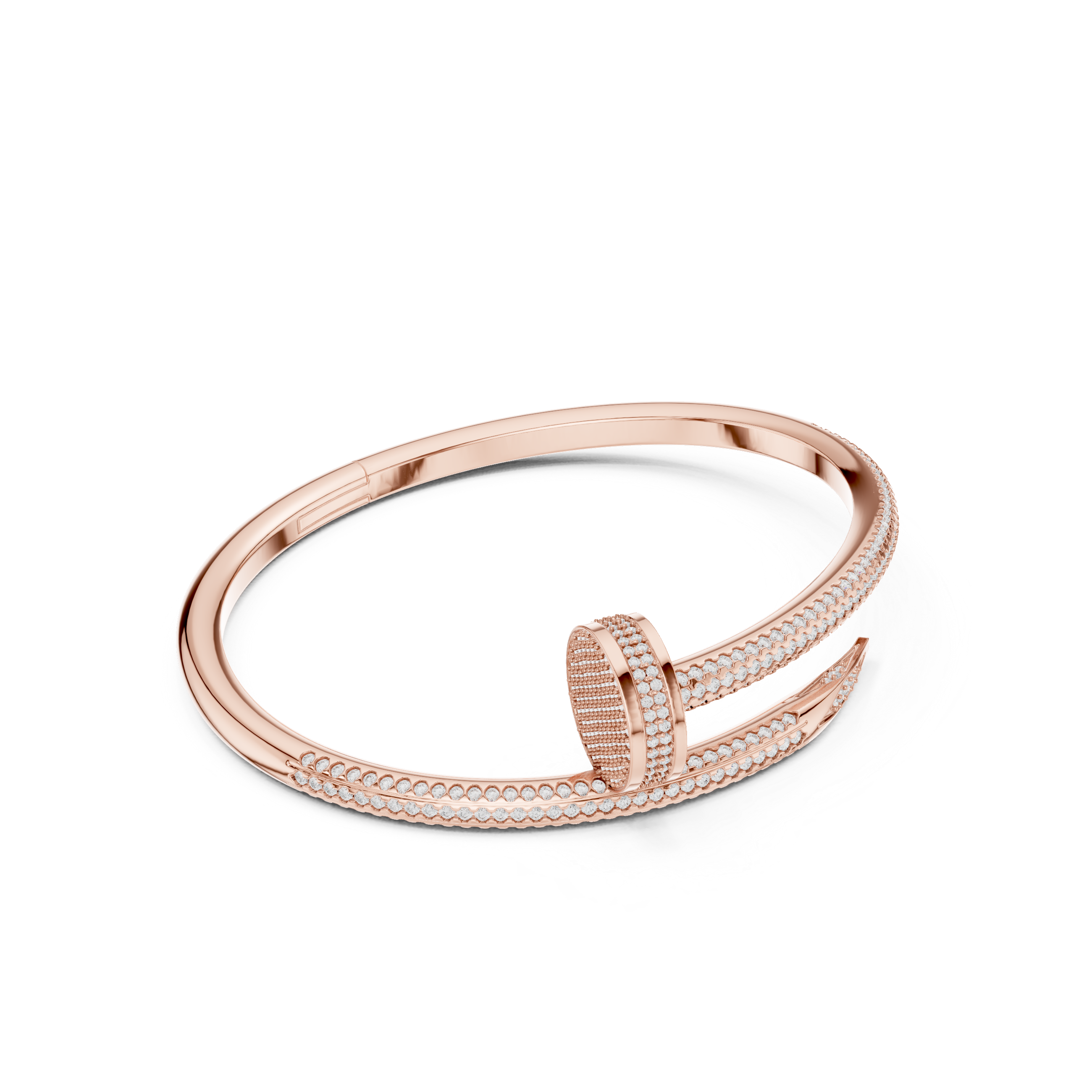 Luxury rose gold diamond nail bracelet top view pavé moissanite designer bracelet