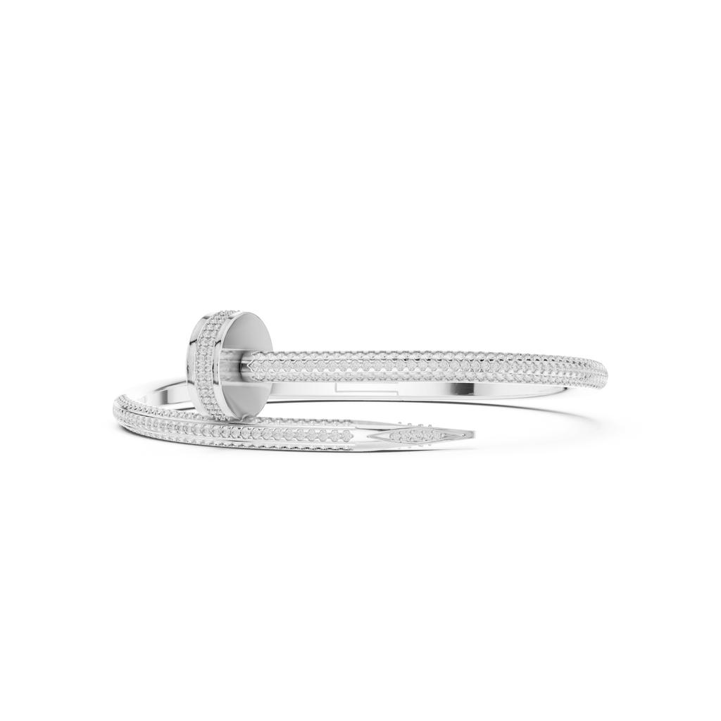 Mozow X men's diamond nail bracelet with pavé moissanite stones front angle view white gold