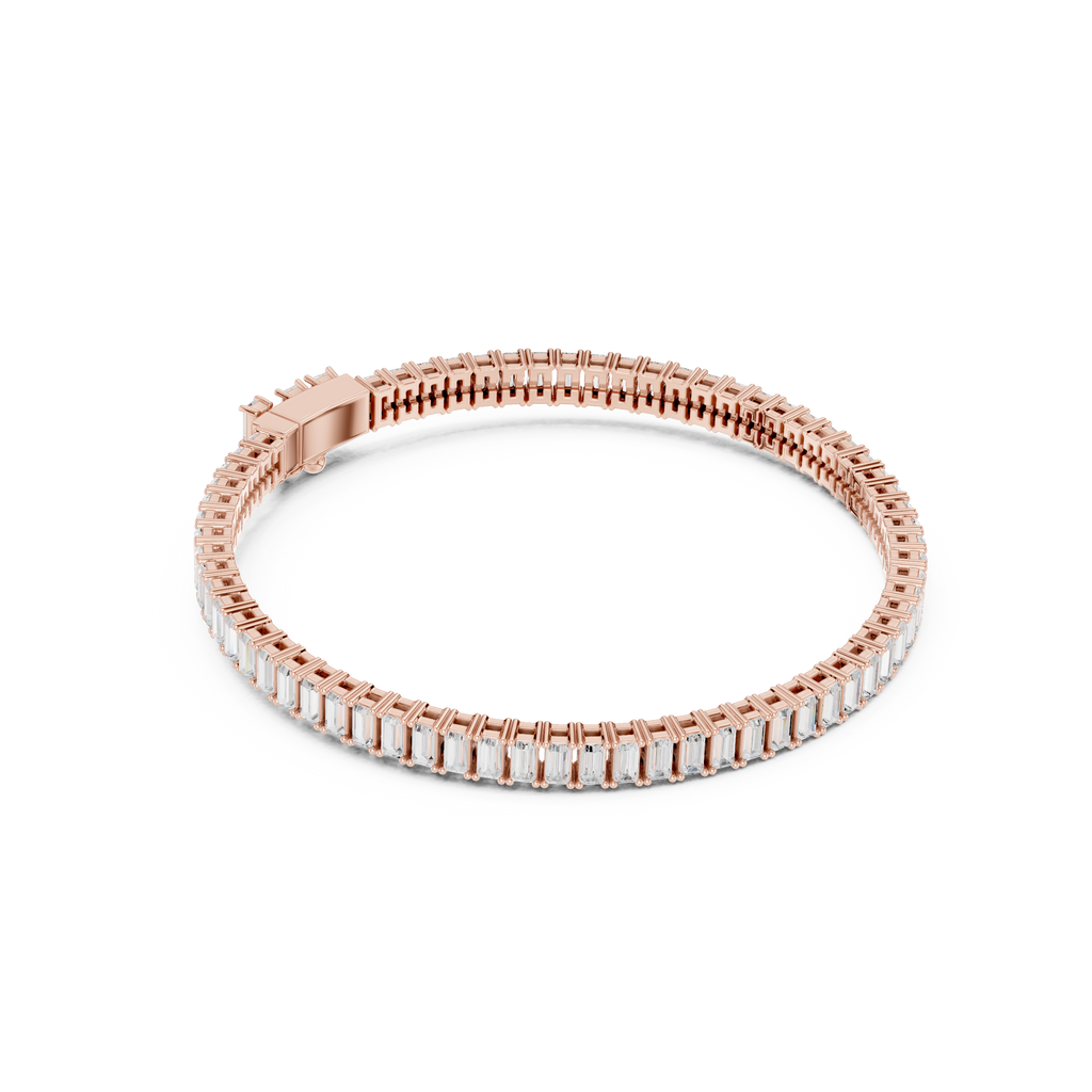 Top view rose gold men’s emerald cut 3x4mm moissanite tennis bracelet high polish