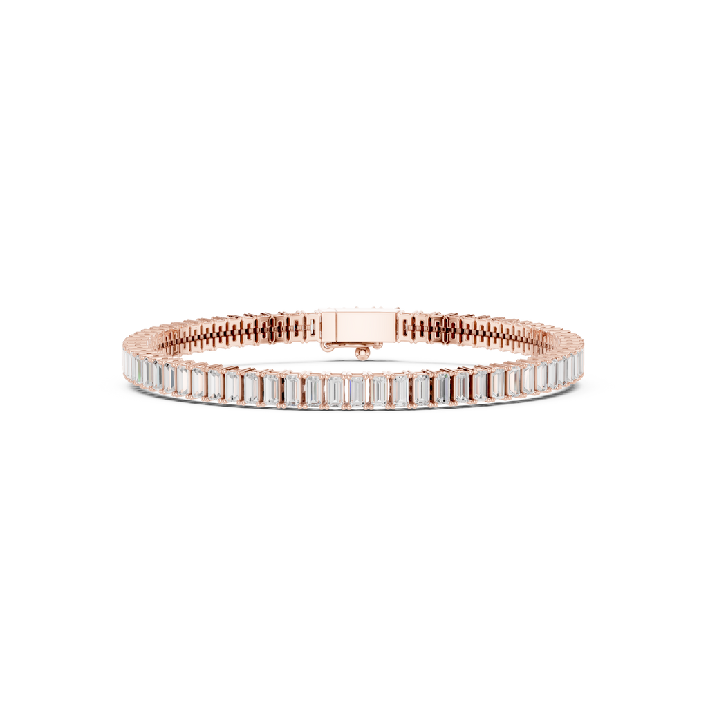 Mozow X 10CT emerald cut moissanite tennis bracelet for men in white gold finish front view 7 inch luxury bracelet