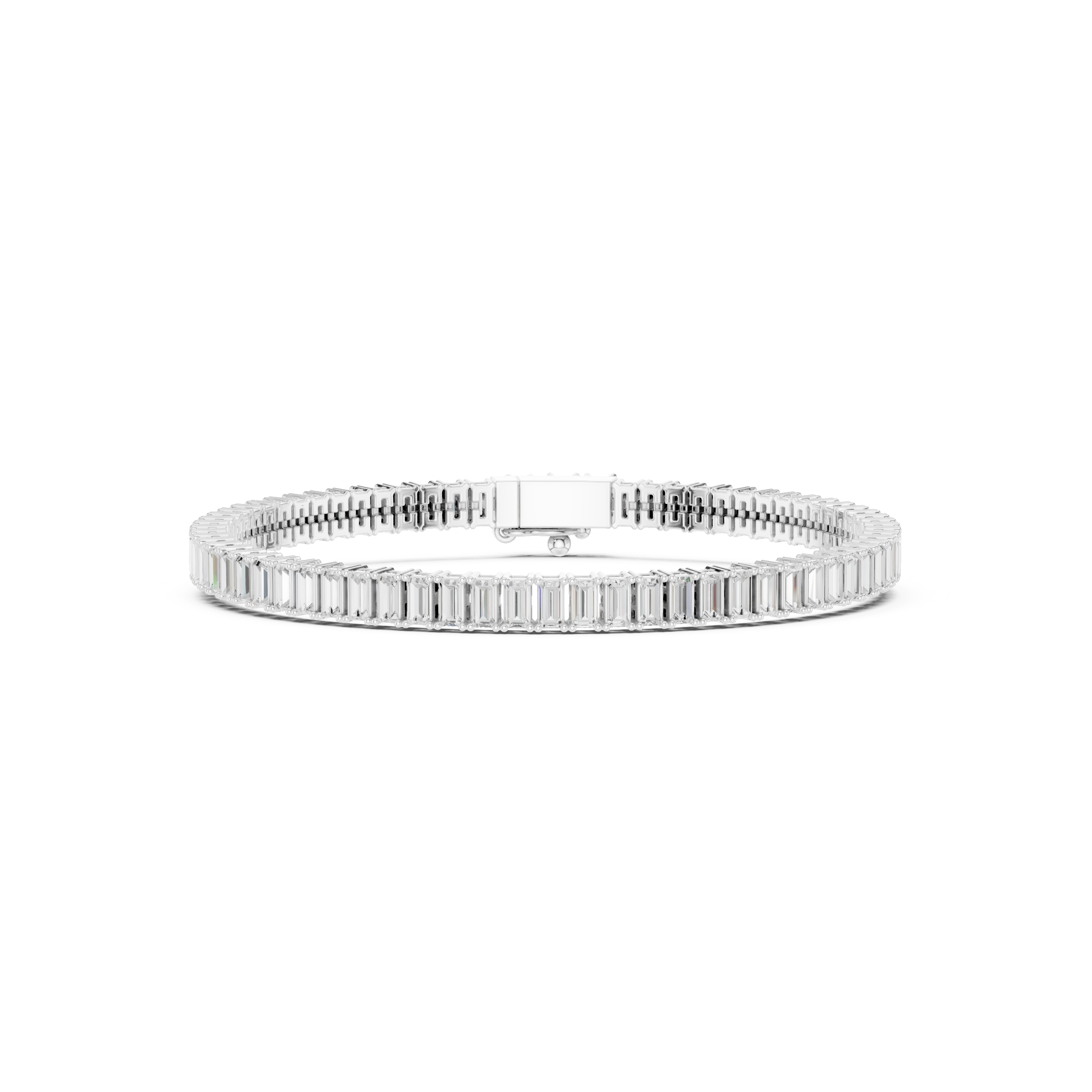 Mozow X 10CT emerald cut moissanite tennis bracelet for men in white gold finish front view 7 inch luxury bracelet