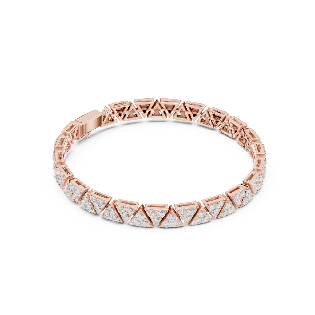 Rose gold bracelet with diamond accents on a white background