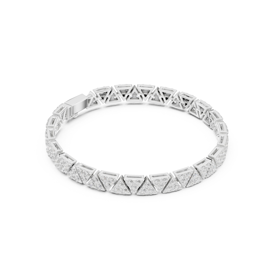 Silver bracelet with geometric design on a white background