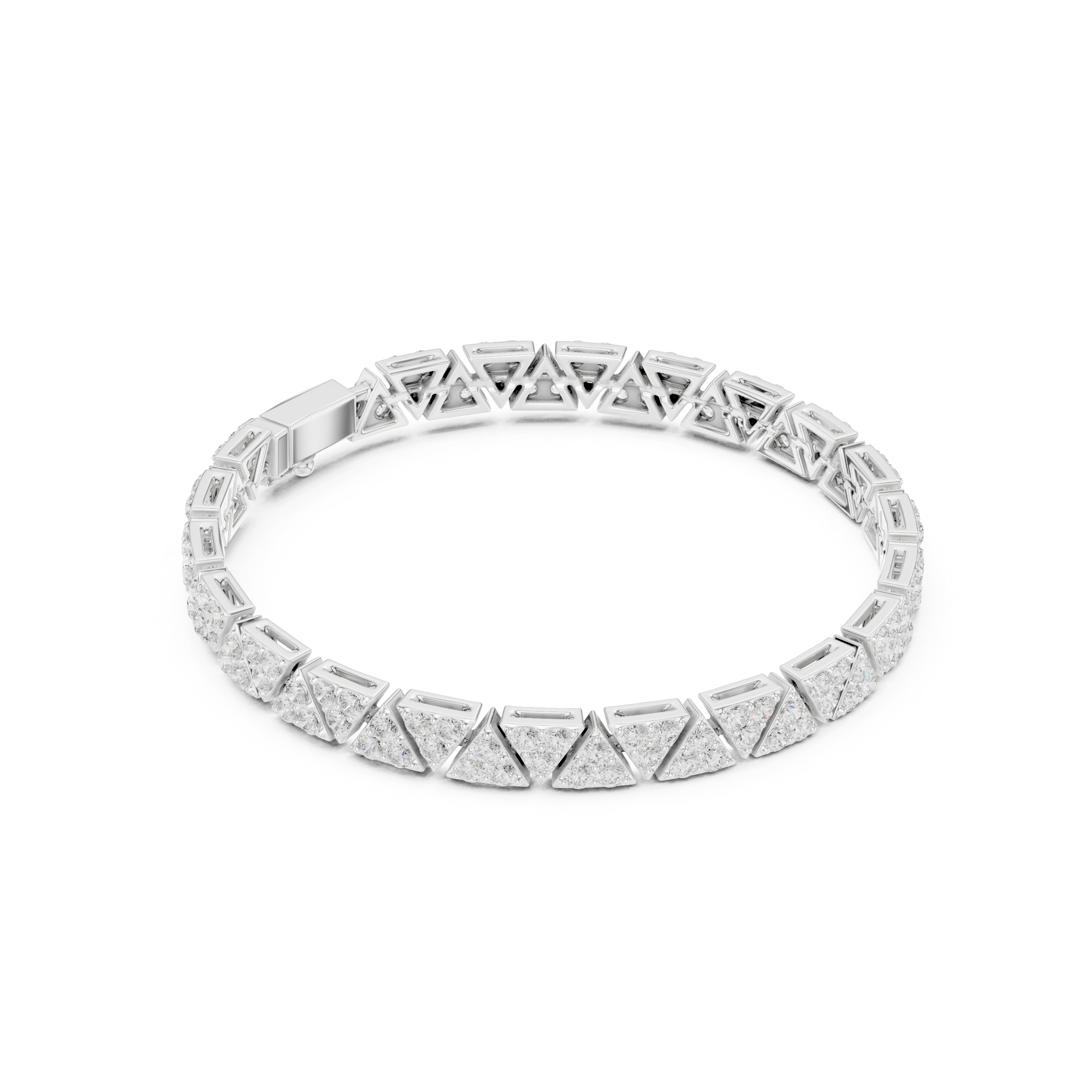 Silver bracelet with geometric design on a white background