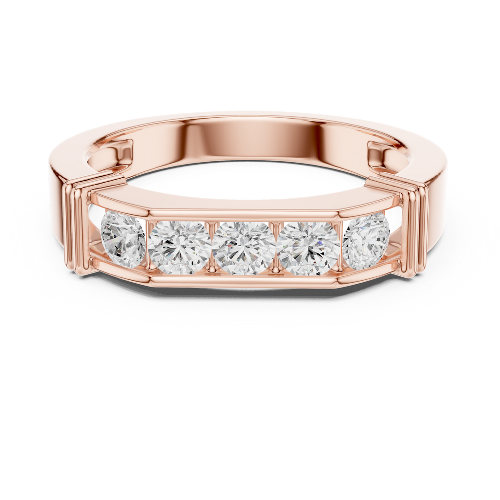 Rose Gold Men’s Five Stone Moissanite Band Front View
