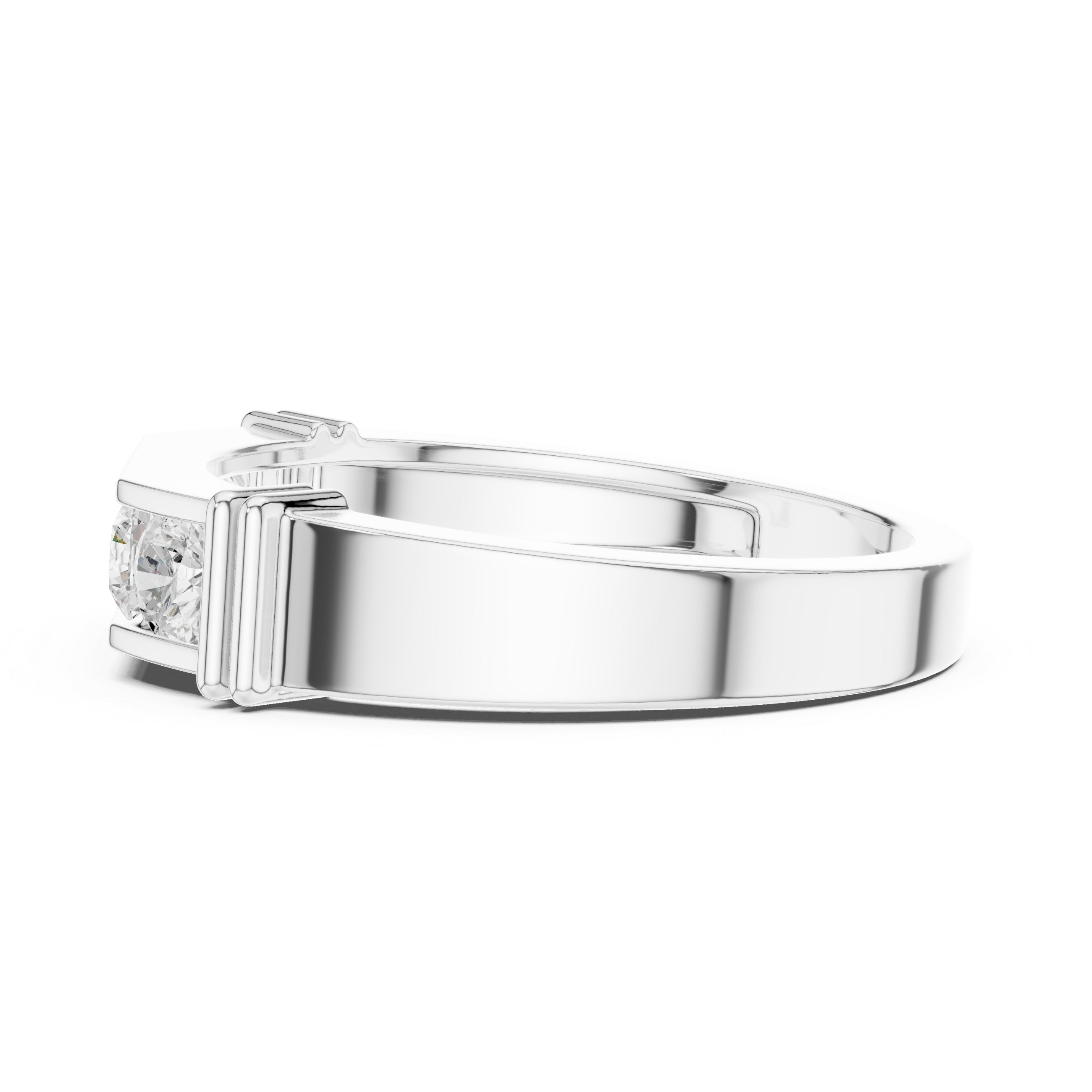White Gold Structured Five Stone Band for Men Side Profile
