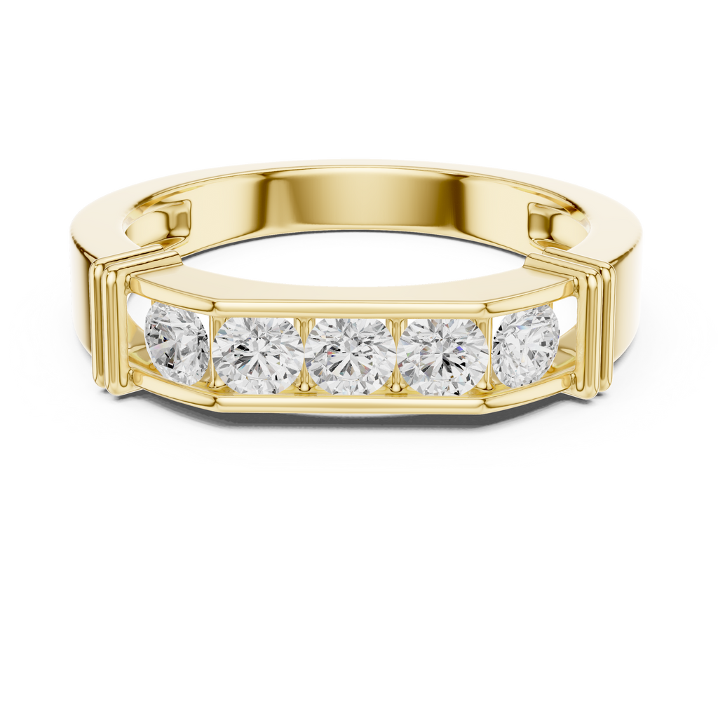 Yellow Gold Men’s Five Stone Moissanite Band Front Angle
